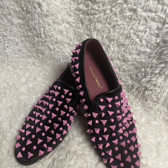 Alberto Fellini Men's synthetic black suede pink Spike Dress Loafers SZ8.5 - Picture 4 of 13